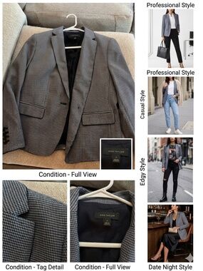 Ann Taylor Grey Houndstooth Blazer - Size 8 - Professional Tailored Twee